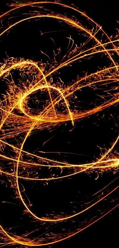 Glowing orange sparks swirling on a black backdrop.