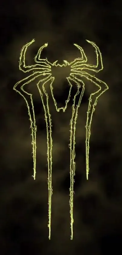 Glowing neon spider emblem on dark background wallpaper.