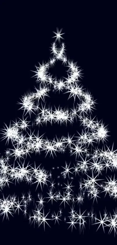 Glowing star Christmas tree on midnight blue background for mobile wallpaper.