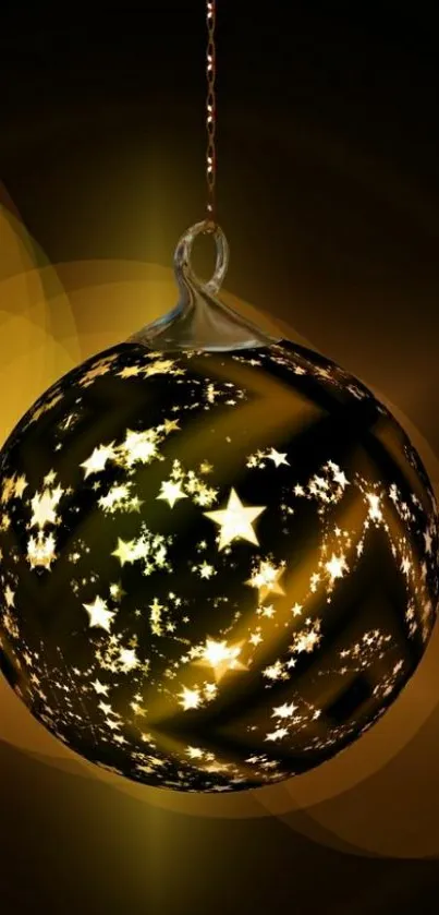 A glowing star ornament against a dark background.