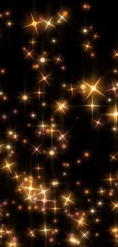 Glowing golden stars on a black background mobile wallpaper.