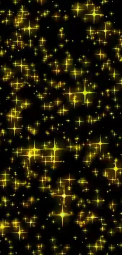 Glowing yellow stars on a black sky wallpaper.