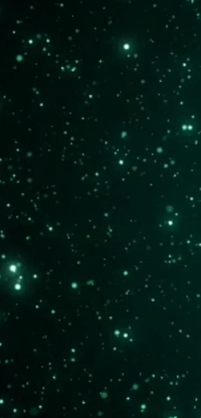 Glowing stars in dark green space wallpaper.