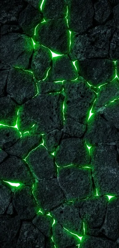 Dark stones with glowing green cracks design.