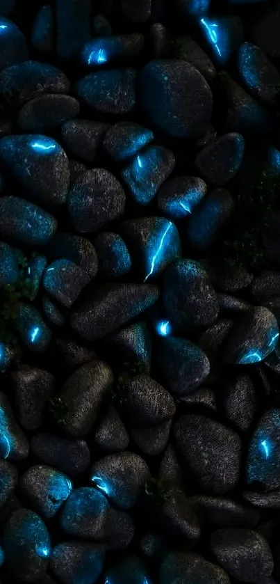 Mobile wallpaper featuring glowing blue stones against a dark background.