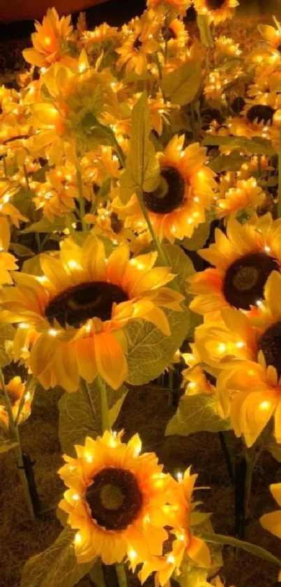 Glowing sunflowers in vibrant yellow light.