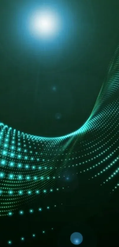 Futuristic teal abstract wallpaper with dynamic wave patterns and glowing light.