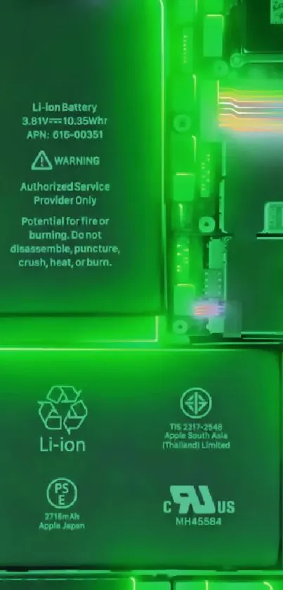 Neon green smartphone internals wallpaper featuring glowing electronics.