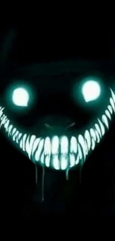 Mystical dark wallpaper with glowing eyes and teeth.