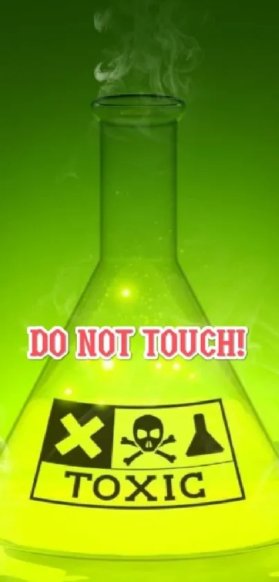 Neon green toxic flask with glowing effect, labeled 'Do Not Touch!'