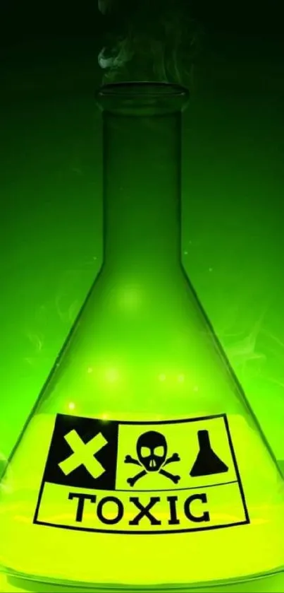 Glowing neon green toxic flask mobile wallpaper with chemistry theme.