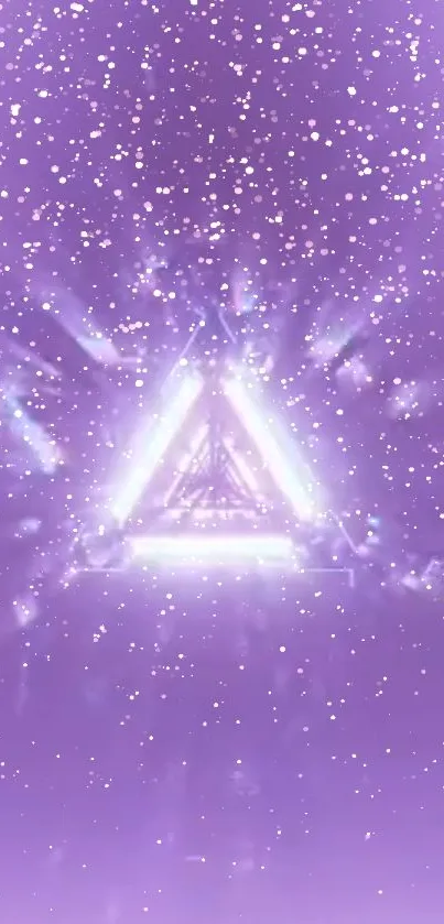 Glowing triangle against a purple, starry night sky in a mystical wallpaper.