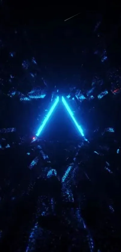 Futuristic wallpaper with glowing blue triangular lights.