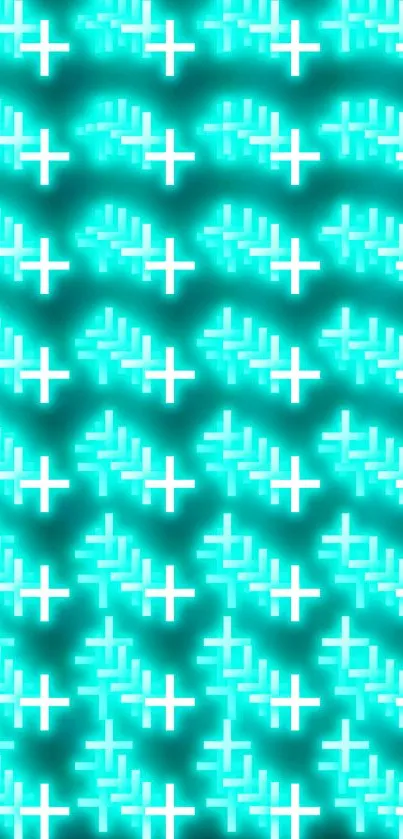 Turquoise glowing neon pattern mobile wallpaper.