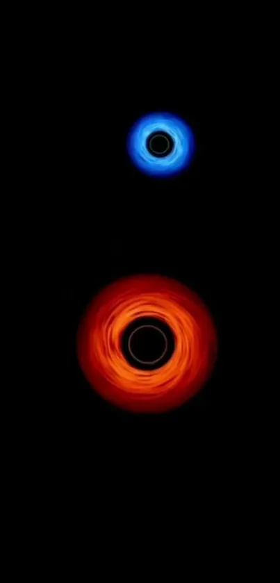 Colorful red and blue vortex on black wallpaper.