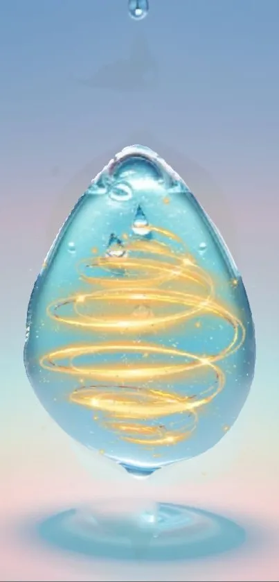 A glowing droplet with pastel colors and swirling light effect.