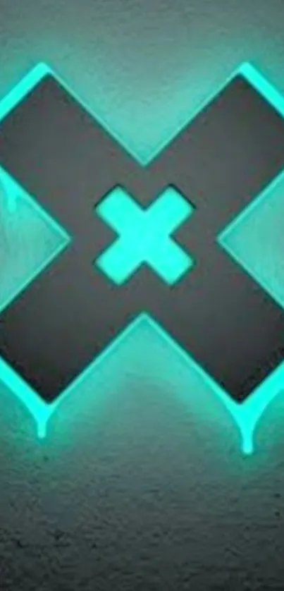 Glowing teal X neon abstract wallpaper design.