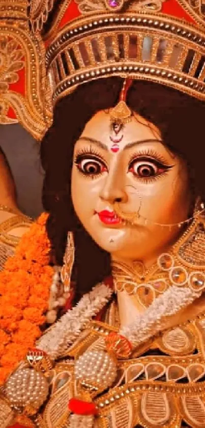 Goddess Durga in ornate attire, vibrant and spiritual.