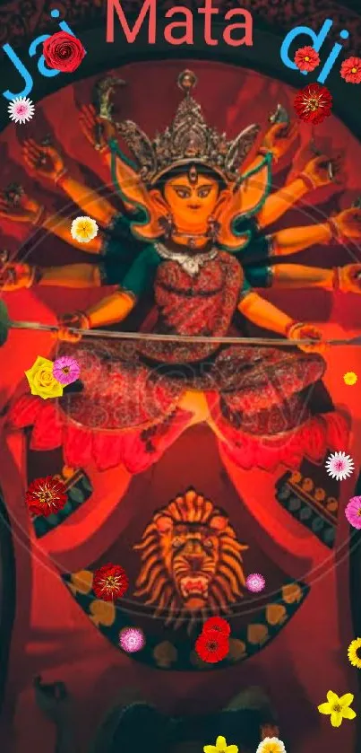 Vibrant Goddess Durga mobile wallpaper.