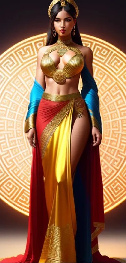 Goddess-inspired vibrant mobile wallpaper with luminous backdrop.