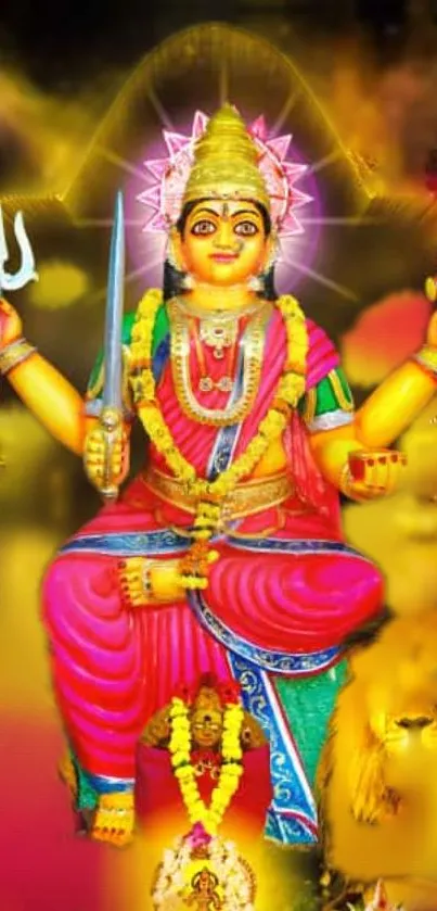 Vibrant mobile wallpaper featuring a colorful goddess statue, symbolizing spirituality.