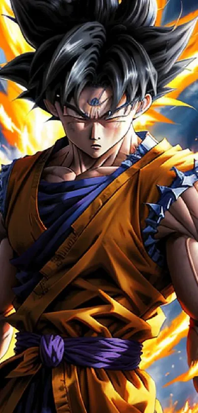 Goku anime character with fiery aura.