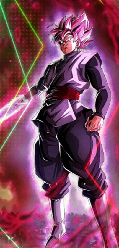 Goku Black anime wallpaper with pink energy and dynamic design.