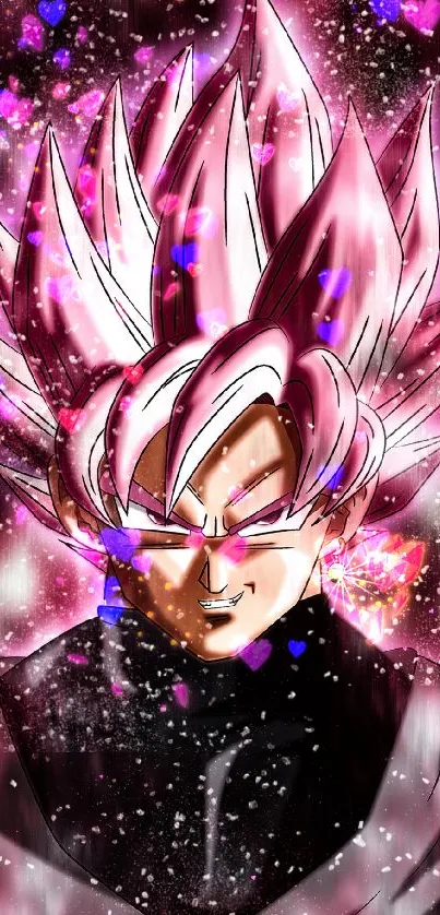 Anime wallpaper featuring Goku Black with a vibrant pink aura.