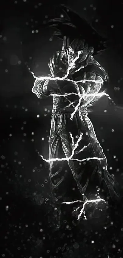 Goku in powerful dark lightning aesthetic, anime wallpaper.