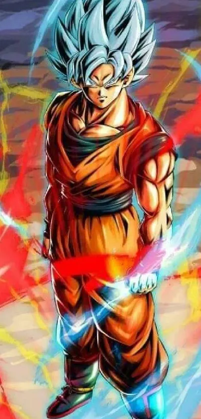 Goku in Super Saiyan form with vibrant aura and colors.