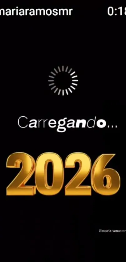 Black wallpaper with gold 2026 and loading animation.