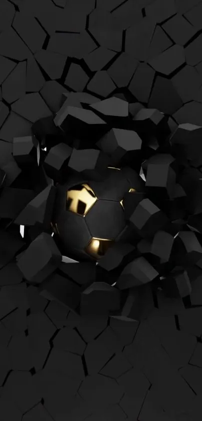 Black geometric mobile wallpaper with gold accent ball.