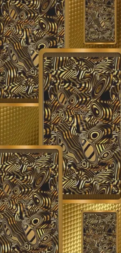 Gold and black abstract patterned wallpaper design.