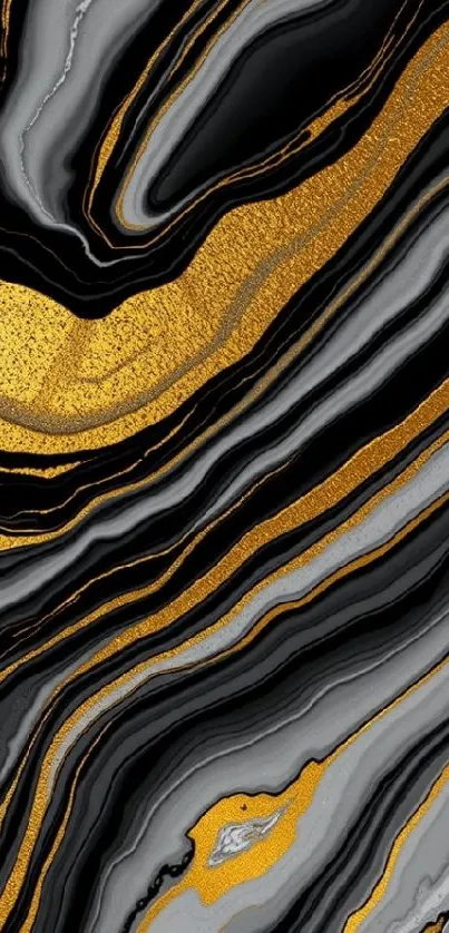 Abstract wallpaper with gold and black swirling patterns.
