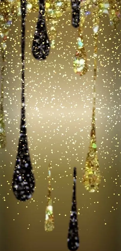 Elegant gold and black glitter drip wallpaper for mobile.