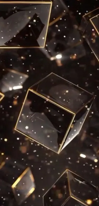 Black and gold geometric cubes wallpaper background.
