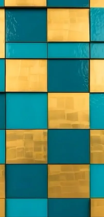 Gold and blue tile pattern mobile wallpaper.