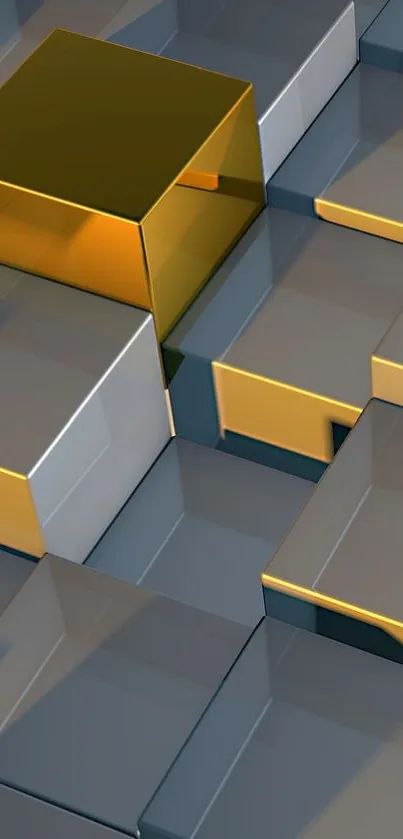 3D gold and gray blocks creating a modern geometric pattern.