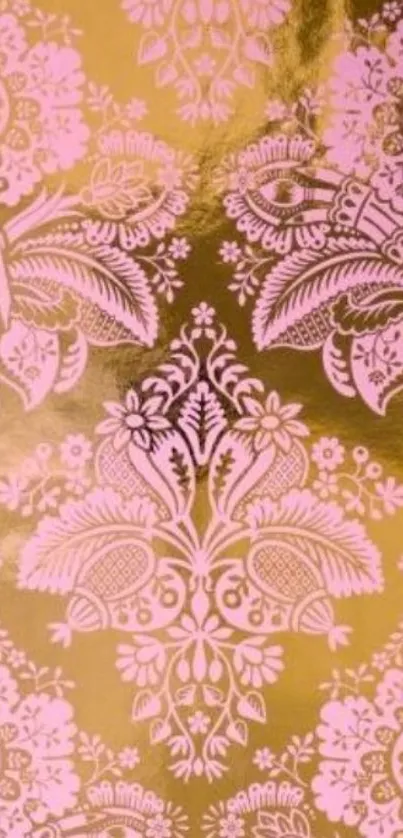 Gold and pink baroque pattern mobile wallpaper.