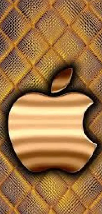 Gold Apple logo on a lattice pattern background wallpaper.