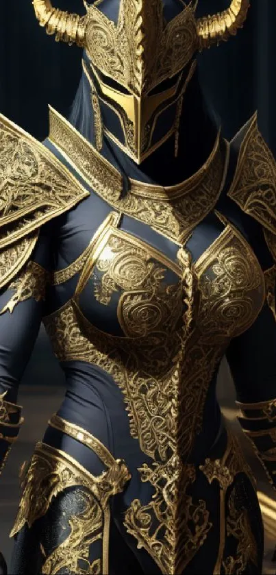 A majestic warrior in intricate gold armor, exuding fantasy and elegance.