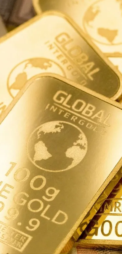 Gold bars on European notes mobile wallpaper.