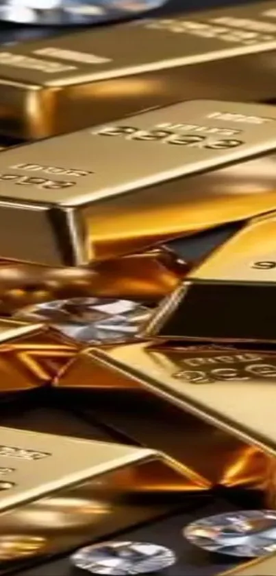 Luxurious wallpaper with gold bars and diamonds shining.