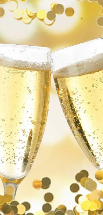 Elegant mobile wallpaper with gold champagne glasses and festive sparkles.
