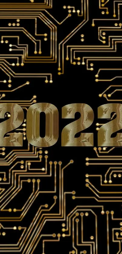 Gold 2022 circuit wallpaper with intricate design.