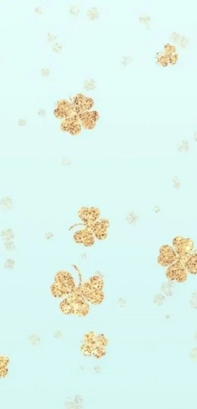 Stylish golden clovers on a teal background wallpaper.