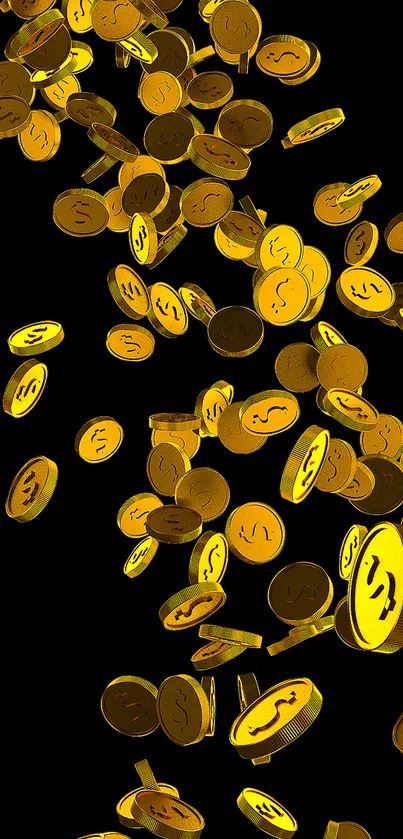 Gold coins cascading on a dark background.