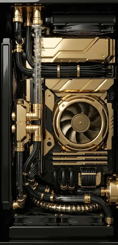 Futuristic gold cyberpunk machine design.