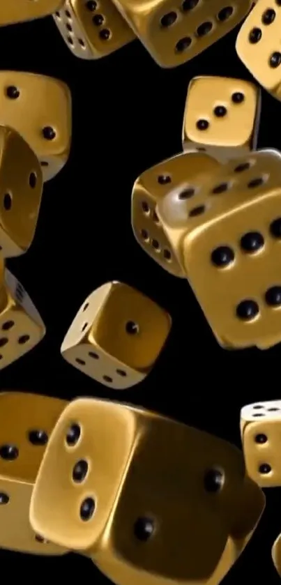 Golden dice floating on a dark background, creating a striking mobile wallpaper.