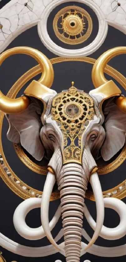 Majestic golden elephant clockwork art wallpaper.